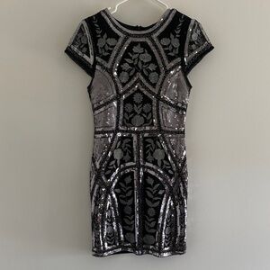 Lulu's Black and Silver Sequin Mini Dress